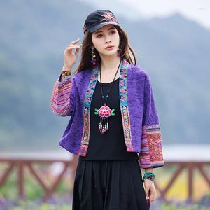Etnik Giyim 2024 Çin Vintage Zarif Hanfu Üstleri Ulusal Stil Zarif Nakış Kadınları Bluz Pamuk Keten Seyahat Hark
