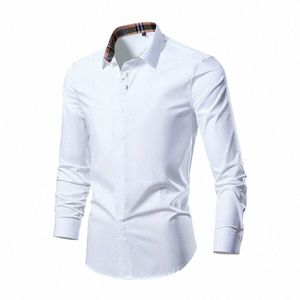 Herrkläder Klassiska vita svarta skjortor Koreanska kläder Skjorta täckt SPACKET Formell busin Standard-fit LG Sleeve Shirts R20Z#