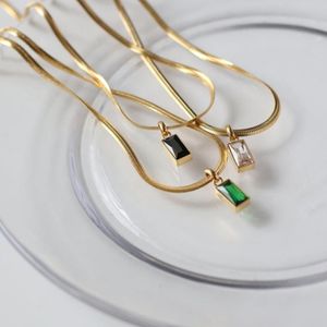 Anhänger Halsketten Vergoldete Edelstahl Schlangenkette Quadrat Zirkon Smaragd Schwarz Knochen Choker Halskette Für Frauen Geschenk Hals Jew261M