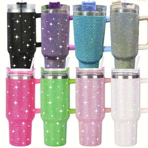 40 Oz Sparkly Rhinestone Tumbler Double Wall Stainless Mug with Handle, Leakproof Straw, Insulated for Hot/cold Drinks, Travel-friendly