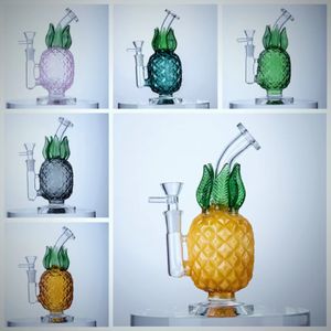 Ananas bongs unika vattenpipa tjockt glas bong 5mm hårda gula gröna färger återvinnare dab rigg bubbler perc torus vattenrör tjocka oljeriggar med skål wp2194