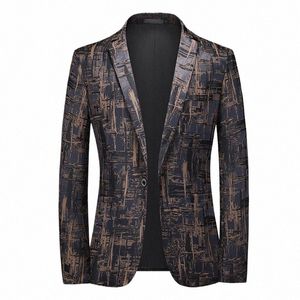 Spring Fi herrbutikbusin blazer casual Persalised mönsterdesign Evening Dr Suit Male Slim Fit Blazers Jacket N3QK#