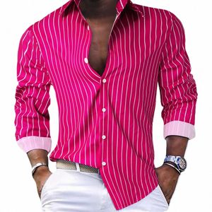 Camisas listradas masculinas camisa de manga lg para homem streetwear estilo rosa camisa social dr masculino outfits clube festa bunda camisa topo i1j6 #