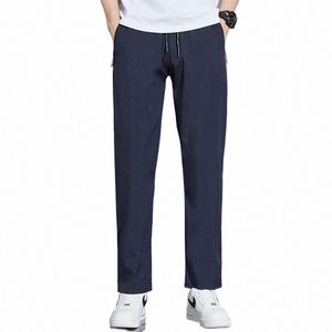 Calças casuais leves masculinas Busin Stretch Slim Fit Cintura elástica Jogger Coreano Clássico Azul Preto Cinza Calças de marca masculina A9dB #