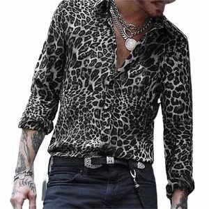 hawaiian Fi Luxury High Quality Leopard Print Men's Shirts Single Breasted Shirts Casual Camo Print Lg Sleeve Men's Tops E7cl#