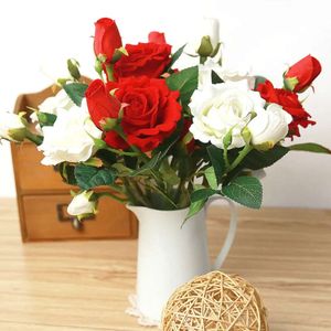 Jedwabny kwiat sztuczny mini róża 7pcs kwiaty ślub dla domowych roślin do dekoracji 37 cm s