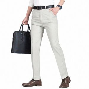 summer Thin Pants 100% Cott Mens Autumn Thick Suit Pant Slacks High Waist Straight Loose Bland Solid Busin Casual Pants y7NJ#