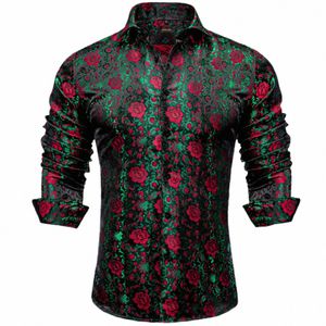 Designer Floral Men's Shirt LG Sleeve Men Clothing Green Social Prom Rose Green Butt Down Collar Dr Shirts Blus f49m#