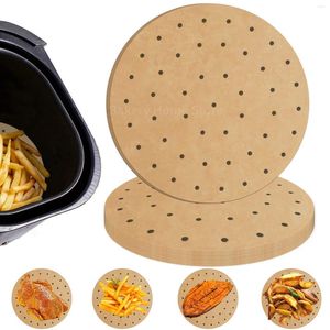 Pişirme Aletleri 100 PCS Hava Fritöz Astarları Yuvarlak Kağıt 7/8/9/10 inç Tek Kullanımlık Çarpılar Delikli Parşömen Kağıtları Buharlı Mat