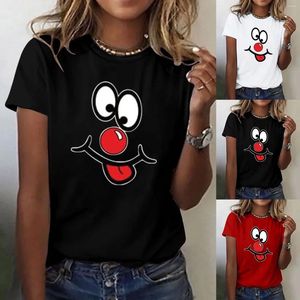 レディースTシャツ赤い鼻プリントレディースボタンシャツポケットティーポリエステルシャツの女性