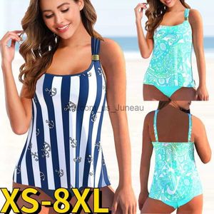 Costumi da bagno da donna 2022 Nuova striscia stampata a vita alta Due pezzi Bikini Set sexy Tankini Costume da bagno Donna Beachwear Costumi da bagno Bagnante Costume da bagno T240328