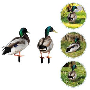 Garden Decorations 2 Pcs Duck Decoration Sign Yard Stake Emblems Lawn Ornament Acrylic Decorate