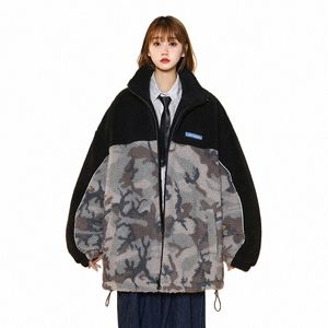 Giacca in pile imbottita mimetica patchwork Inverno Uomo Coppie Collare spesso con cerniera Cappotto imbottito vintage Cappotto di alta qualità r1uo #