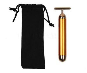 Slimming Face 24k Gold Vibration Facial Beauty Roller Massager Stick Lift Skin Tightening Wrinkle Bar Face with Black Bag1026137