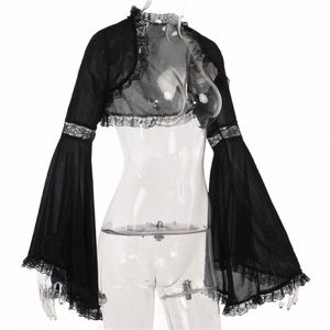 x7ya Gothic Sexy Lace Shrug Vintage Half Shirts Crop Tops for Halen Party Costume W1Vz#
