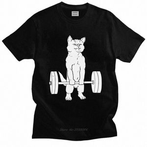 fi mens面白いパワーリフティング猫TシャツデッドリフトリフティングTシャツショートスリーブクルーネックコットTシャツサマーティートップス服18ne＃