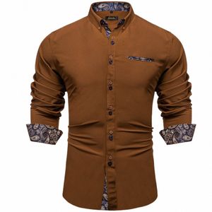 brown Solid Casual Shirts For Men Blue Paisley Color Ctrast Fi Dr Shirt Luxury Designer Men Clothing m9CX#