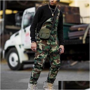 Jeans masculinos homens um shoder moda macacão casual camuflagem impressão macacões macacões treino camo suspender pant drop entrega ap dh6ra