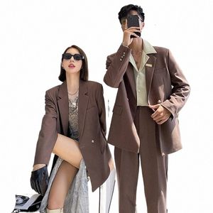 kontor kostymer set par män kvinnor fi casual kostymer jacka pant manlig koreansk streetwear vintage kostymer set blazers byxor 36 hg#