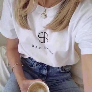 24SS AB حرف صغير التطريز المحملات Anine Cotton Women Designer T Round Dound Devic Tops Tops