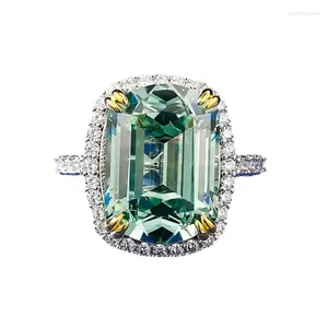 Anéis de cluster Primavera Qiaoer 925 prata esterlina 10/14 mm esmeralda corte turmalina gemstone jóias finas mulheres anel de noivado de casamento presentes