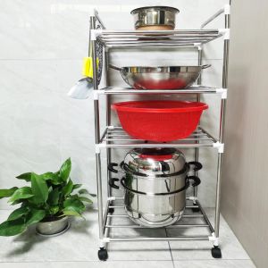 Cremalheiras multicamadas cozinha banheiro rack de aço inoxidável floorstand armazenamento rack microondas forno pote toalha prateleira casa espaço organizadores