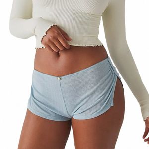 Micro Shorts femininos Low Rise Elastic Cintura Floral Side Slit Shorts Soft Comfy Lounge Calças Y2k Roupas L1Ea #
