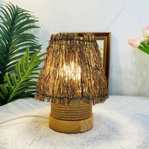 Bordslampor japansk retro lampa solid trä tyst vind medeltida vardagsrum sovrum studie sängen bambu vävd