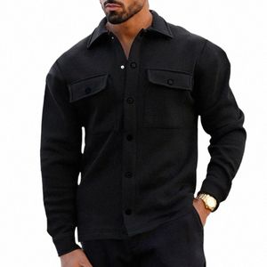 Camicia nera da uomo Cappotti Giacca calda in pile invernale Camicie da uomo Casual Due tasche Fi Daily Cargo Tattico Chemise Hombre f7vM #