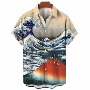 Ocean Y2K Vintage Men'S Lapela Social 3d Casual Hawaiian Fi Shirt For Man Street Mangas Curtas Roupas Masculinas Camisas Casuais t13F #
