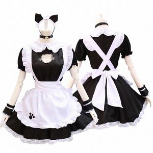 Черный Лолита Dres Maid Outfit Cute Cat Косплей Костюм Женский костюм Apr Dr Halen Костюмы i5zQ #