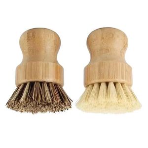 Escovas de limpeza Prato de bambu Esfrega Cozinha Purificadores de madeira para lavar panela de ferro fundido Cerdas naturais de sisal FY5090 Drop Delivery Dhbke