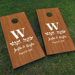 Adesivos personalizados casamento cornhole placa decalques conjunto de dois casamento monograma sinal jogo adesivo diy design decoração murais removíveis we24