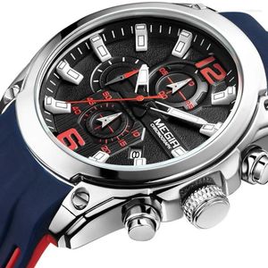 WRISTWATCHES MEGIR MĘŻCZYZNA Analogowa kwarcowa zegarek z datą Luminous Hands Waterproof silikonowy gumowy pasek na rękę dla mężczyzny