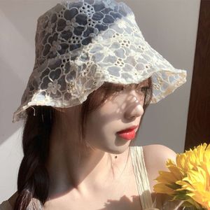 Sommar ny ihålig spets fiskare kvinnors koreanska utgåva mångsidig söt liten blomma pott net röd samma sol visir hatt