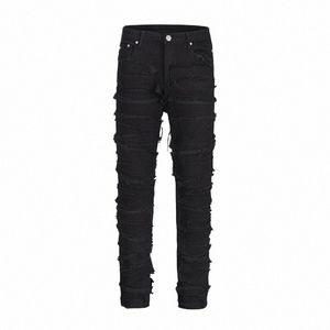 HARAJUKU WALETOWANE ZAWARTE RETRO BLACK JEANS PANTY Mężczyźni i kobiety proste rozerwane otwór Solidny kolor workowate swobodne spodnie dżinsowe p5lh#