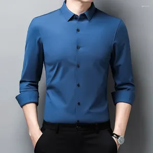 Мужские повседневные рубашки, шелковая рубашка, мужская одежда S для мужчин, весенняя повседневная одежда высокого качества с нежелезным покрытием, тонкая Camisa Masculina FCY001
