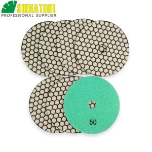 Tang Shdiatool 7pcs 5" Resin Bond Diamond Flexible Polishing Pads #50 Granite Marble Ceramic Grinding Dry Sander Dics Polisher Disk