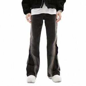 High Street Hip-Hop Gradual Change Jeans dragkedja slitsblossade byxor design raka ben byxor casual män och kvinnor jeans 5023 r6n2#