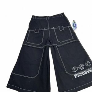 JNCOバギーワイドレッグジーンズY2KヒップホップジーンズブラックパンツメンズレディースハラジュクゴシックハイウエストズボンストリートウェアK2TN＃