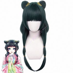 Anime The Apothecary Diaries Maomao Cosplay Peruca Brincos Cabelo Verde com Pãezinhos Duplos Kusuriya No Hitorigoto Grampos de Cabelo de Empregada o6Bs #