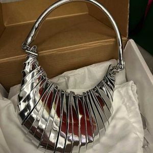 Fashion Silver Mirror Pleated Design Shoulder Tote Bag 041424-1111