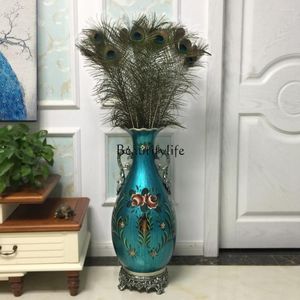 Vases European-Style American-Style Porcelain Hand Painted Retro Ornaments Villa Living Room TV Cabinet Flower Arrangement Floor Vase