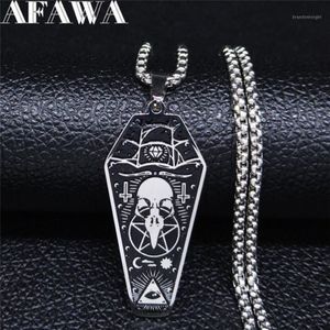 Afawa Witchcraft Vulture Coffin Pentagram逆クロスステンレス鋼ネックレスペンダント女性シルバーカラージュエリーN3315S021234H