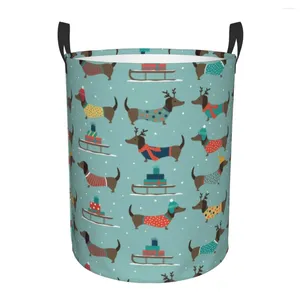 Laundry Bags Christmas Dachshund Dog Pattern Basket Collapsible Funny Pet Sausage Clothes Hamper For Baby Kids Toys Storage Bag
