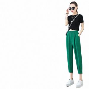 Calças retas de resfriamento casual feminino Pantales rectos de enfriamiento casual para mujer respirável Stretch Haren Pants K7GY #