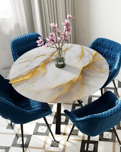 Table Cloth Marble Texture White Round Tablecloth Elastic Cover Indoor Outdoor Waterproof Dining Decoration Accessorie