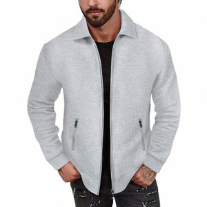 Cappotto da uomo primavera Cappotto da uomo in tinta unita Giacca da uomo slim fit in tessuto waffle con tasche con cerniera Colletto rovesciato morbido per Lg a7lC #