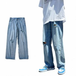 Streetwear Jeans Uomo 2024 Primavera Estate Nuovo Strappato Baggy Casual Dritto Y2k Pantaloni Foro Larga Denim Pantaloni Abbigliamento maschile S5L8 #