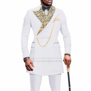 Męskie garnitury Slim Fit Fi Kwiatowe drukowane szczytowe garnitury Kurtka z spodniami 2 sztuki PROM PRYTATION Wedding Tuxedo Luxury Blazer 67HC#